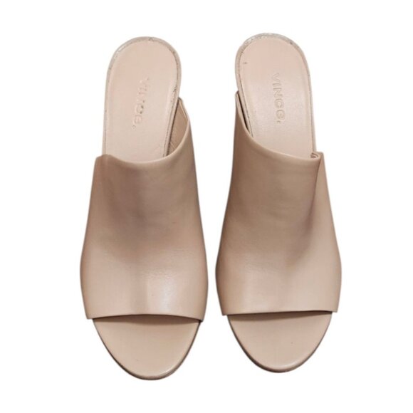 Vince Hanna Leather Sandals Nude/Tan Leather Mules with Open-Toe Design Size 7M - Picture 3 of 12